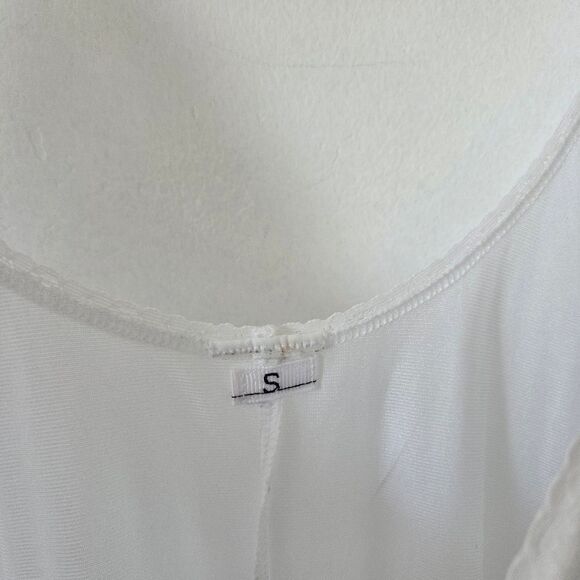 White Satin Maxi Length Slip Cap Sleeve Lace Trim Temple Ordinance Pocket Small - Picture 9 of 11